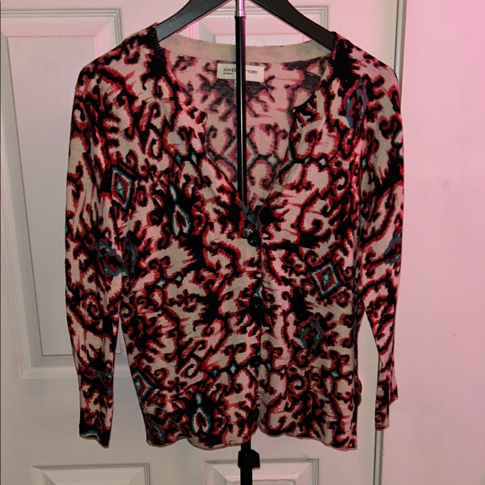 Jones New York Sport Patterned Cardigan w/ 3/4 sleeves, size XL